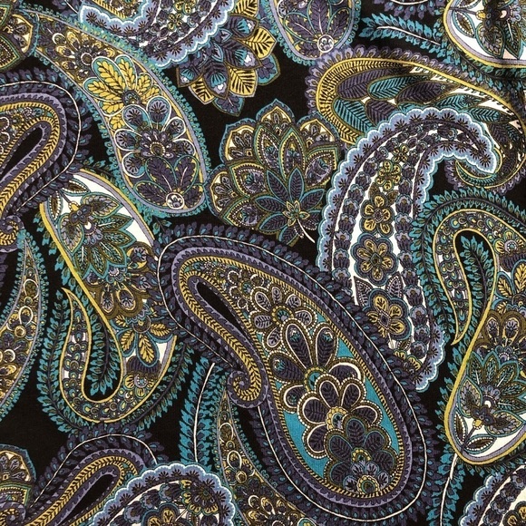 JJill Women TShirt Tunic Size XS Paisley Smocked Long Sleeve Blue Green Retro - Picture 4 of 11